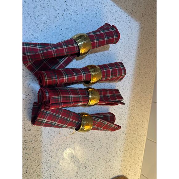 Vintage Longaberger Set 4 Plaid Tidings Red/Green/White Napkins Christmas Linens - Picture 5 of 5